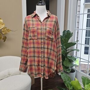 Pilar Orange Plaid Long sleeve Shirt (Anthropologie)